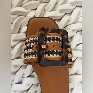 J. McLaughlin Tan and Black Woven Sandals